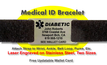 DIABETIC Medical Alert ID Bracelet -USA made, FREE ID Wallet Card,Engraving